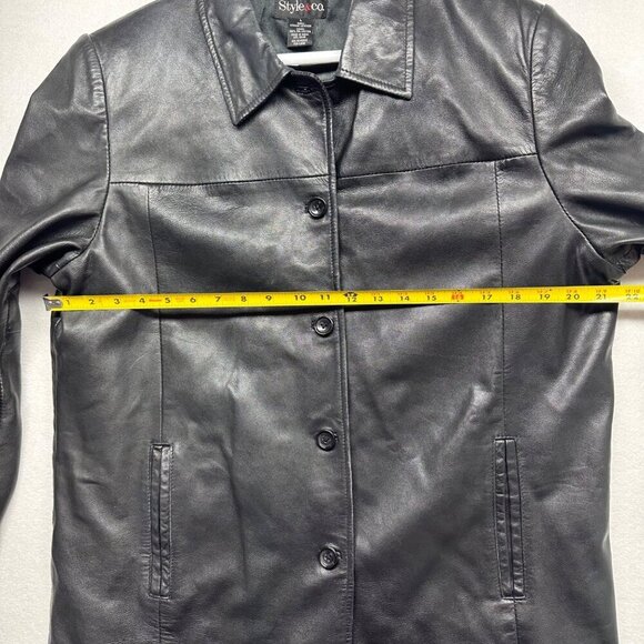 Style & Co Leather Jacket Womens Button Up Size Large Black Collar Pockets - Picture 8 of 9